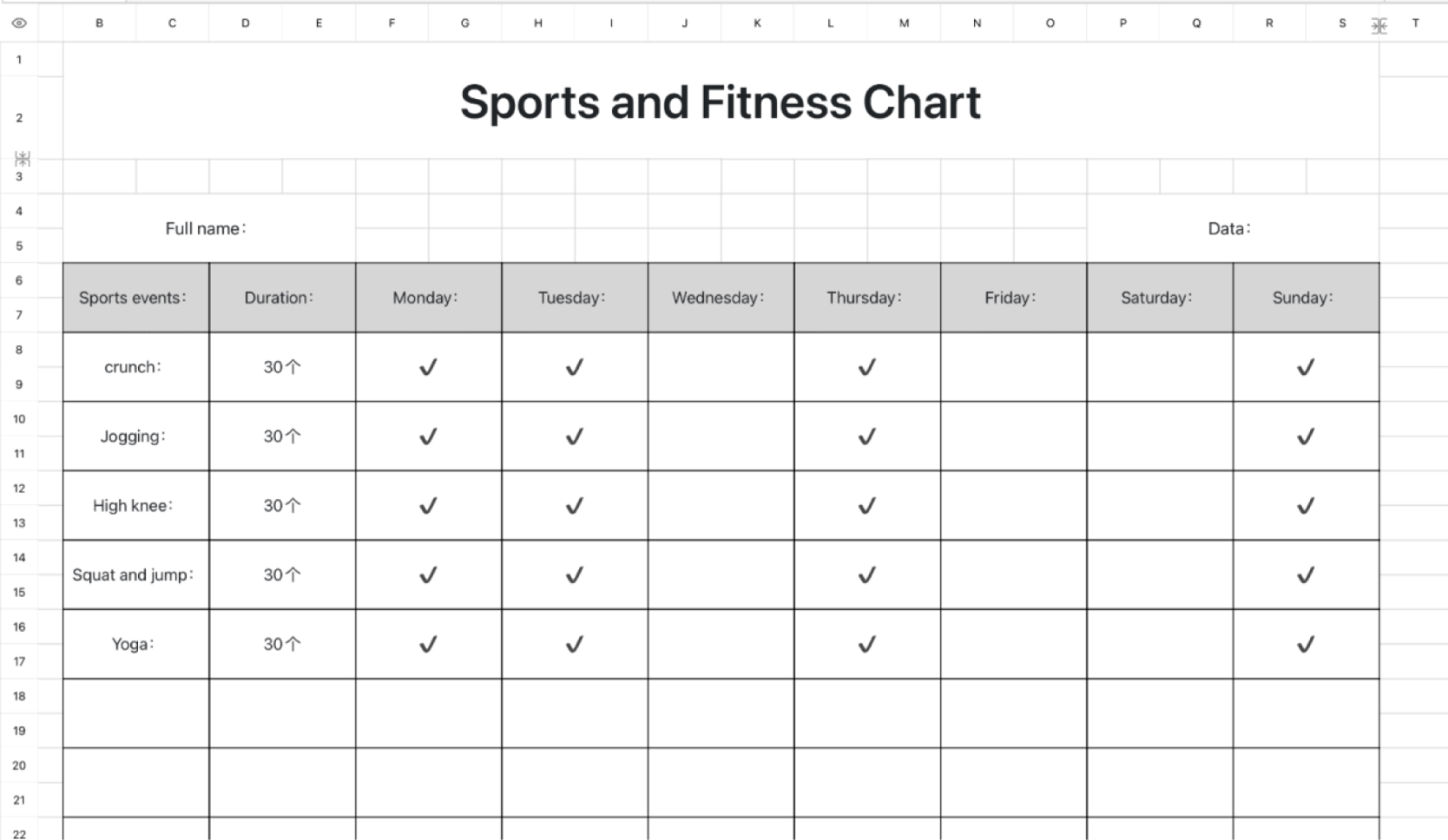 Sports and Fitness Chart